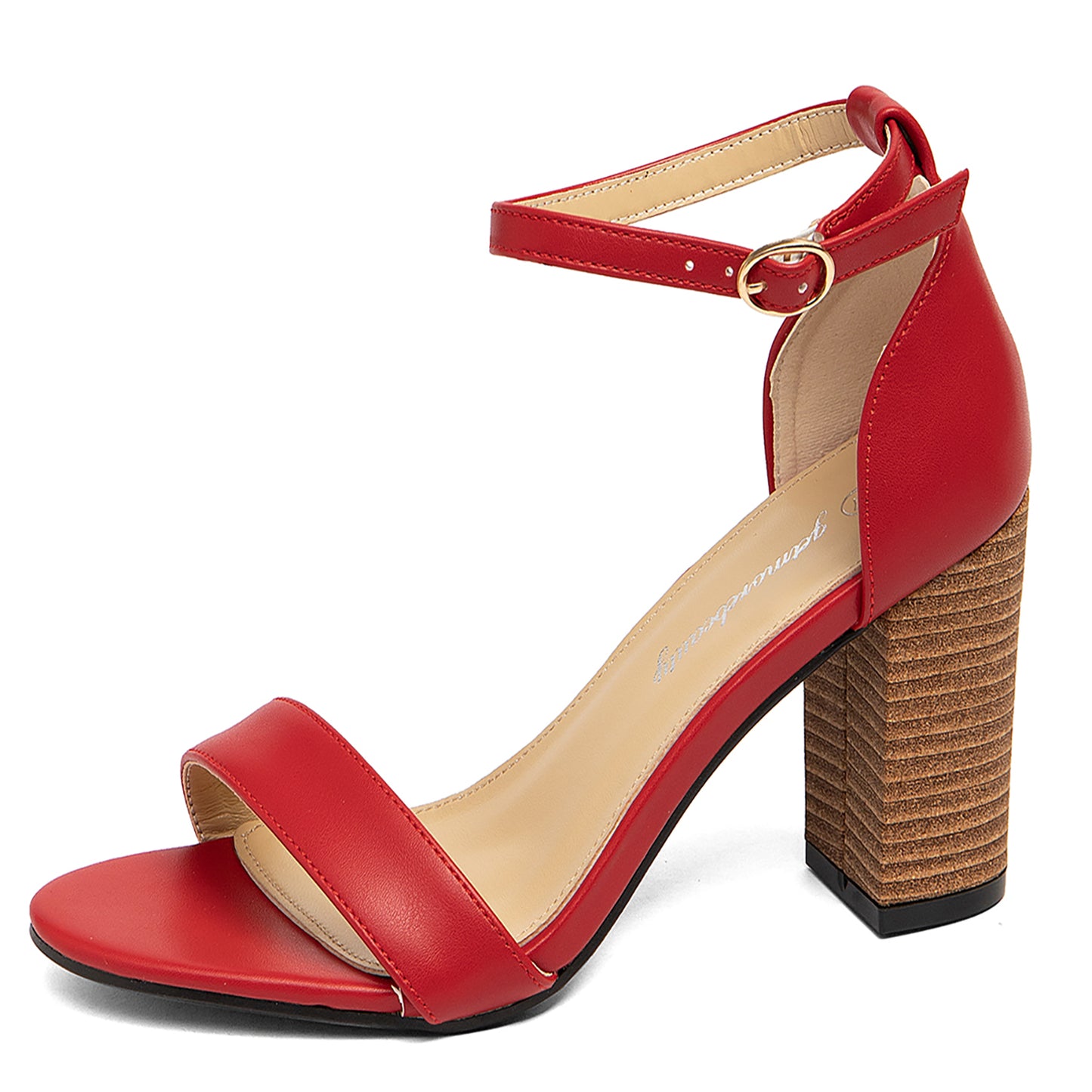 Minimalist Wood-Grain Block Heel Sandals
