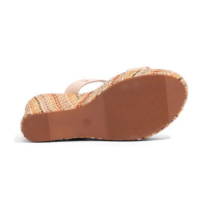 Double Buckle Woven Wedge Slides