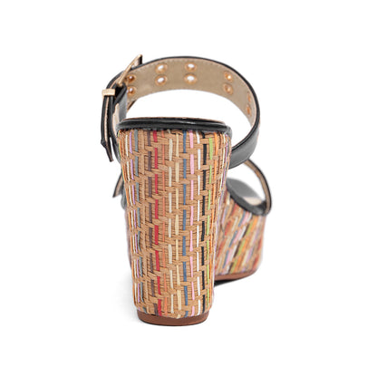 Double Buckle Woven Wedge Slides