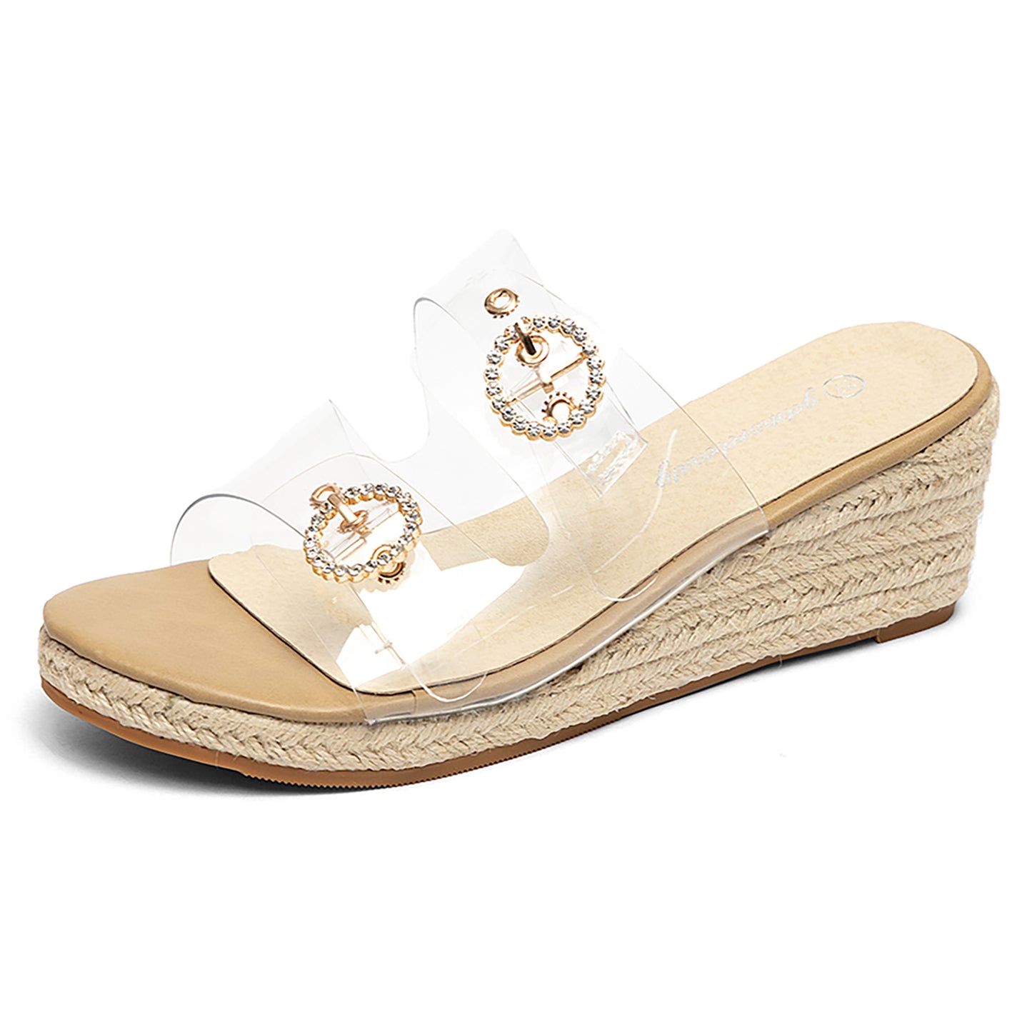 Rhinestone Double Strap Espadrille Wedge Slides