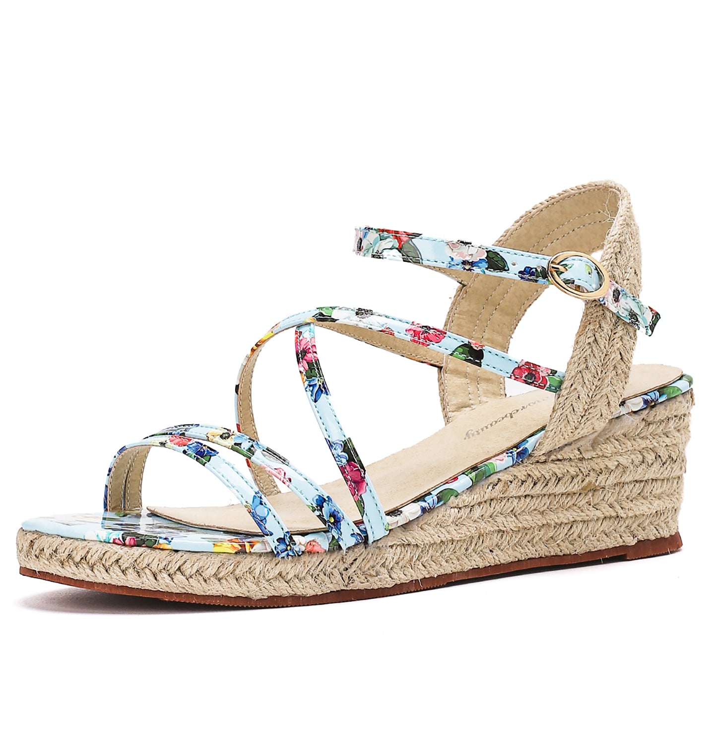 Strappy Floral Low Espadrille Wedges