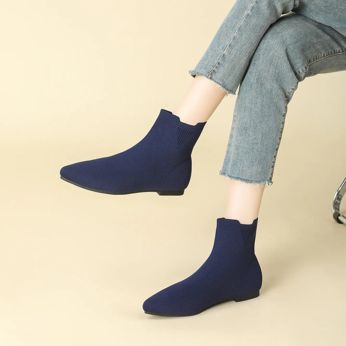 Stretch Knit Pointed Toe Flat Sock Boots