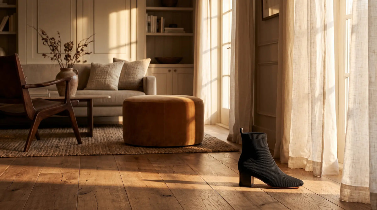 Ribbed Knit Block Heel Sock Booties — 1