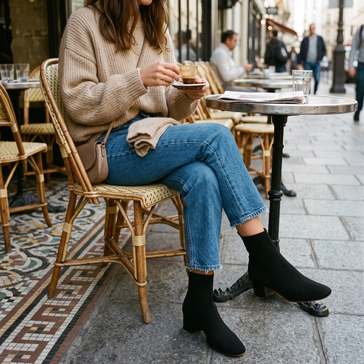 Ribbed Knit Block Heel Sock Booties — 6