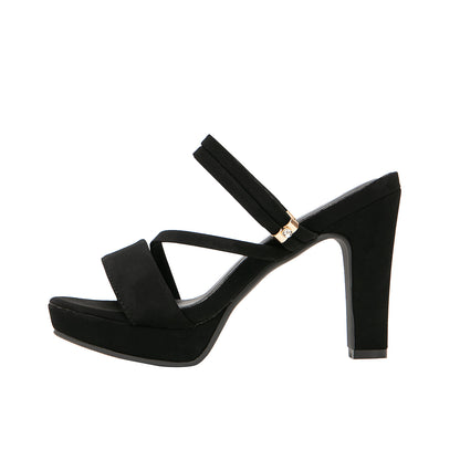Suede Strappy Platform Block Heel Mule Sandals
