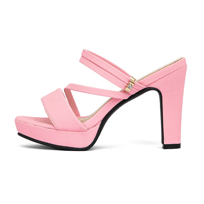 Suede Strappy Platform Block Heel Mule Sandals