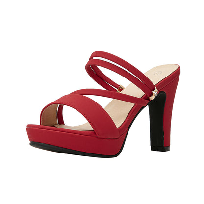Suede Strappy Platform Block Heel Mule Sandals
