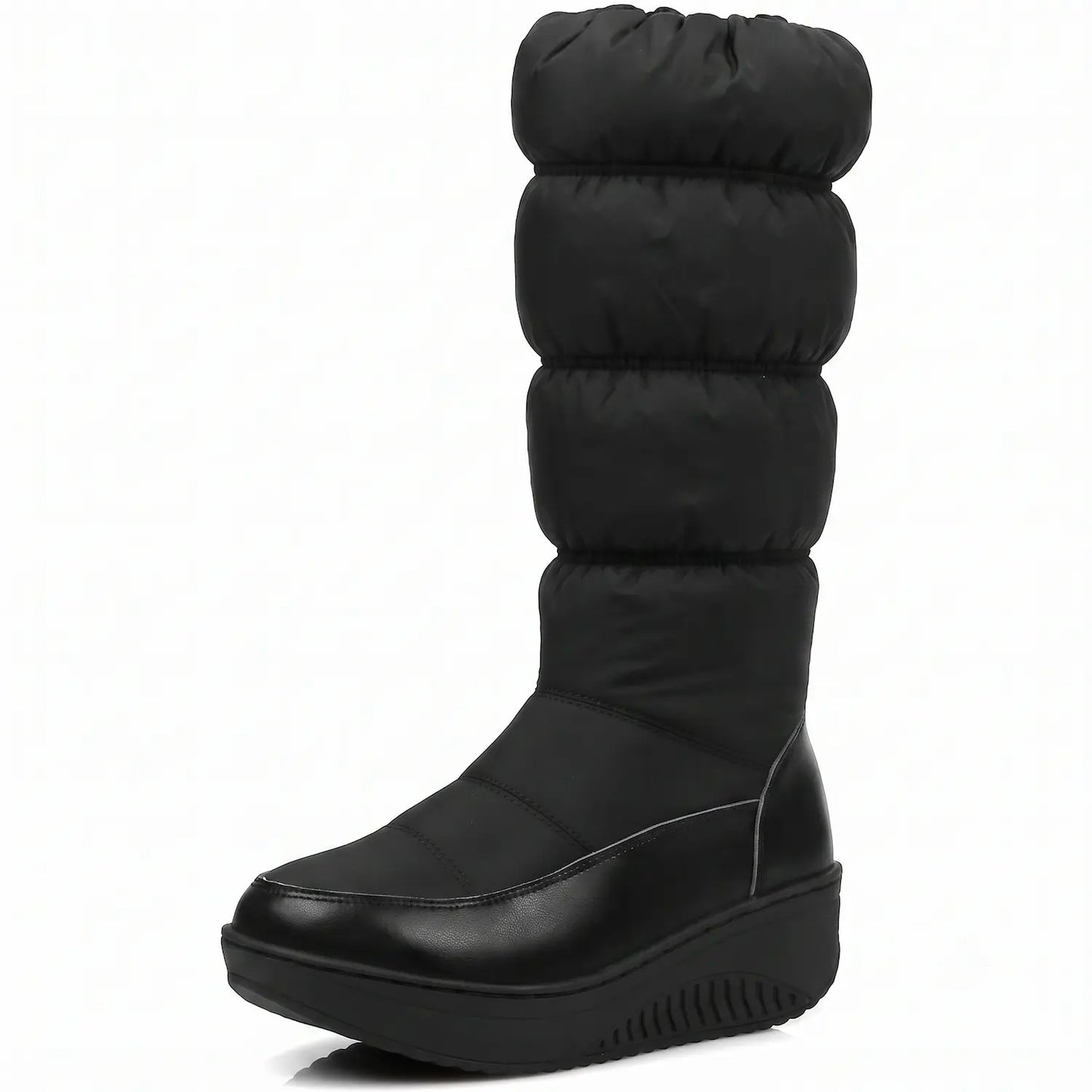 Waterproof Mid-Calf Zip-Up Wedge Puffer Snow Boots