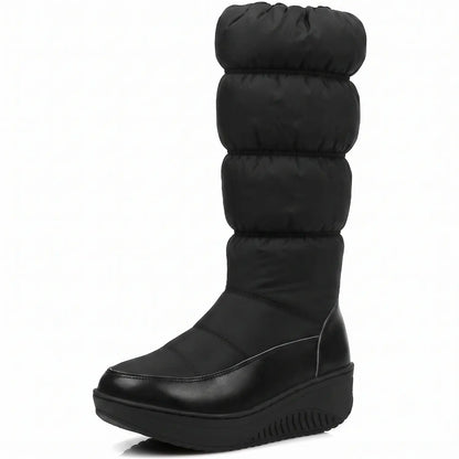 Waterproof Mid-Calf Zip-Up Wedge Puffer Snow Boots