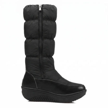 Waterproof Mid-Calf Zip-Up Wedge Puffer Snow Boots
