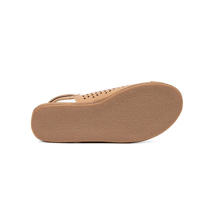 Perforated Slingback Low Wedge Sandals