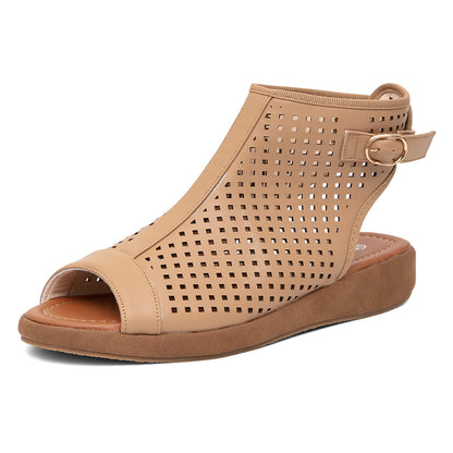 Perforated Slingback Low Wedge Sandals