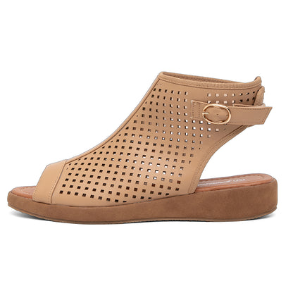 Perforated Slingback Low Wedge Sandals
