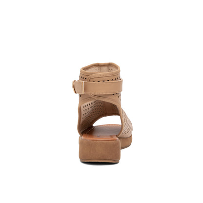 Perforated Slingback Low Wedge Sandals