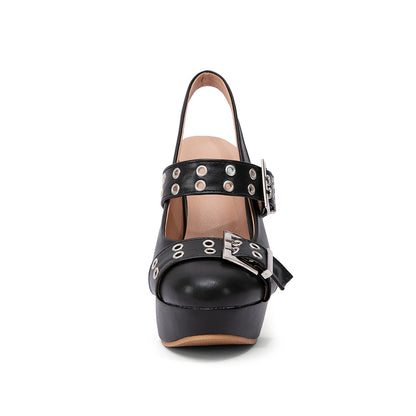 Edgy Grommet Buckle Slingback Pumps