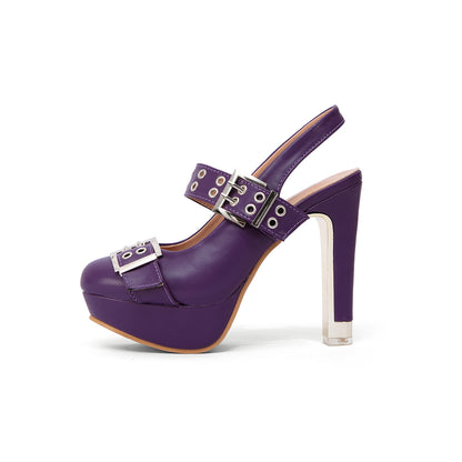Edgy Grommet Buckle Slingback Pumps