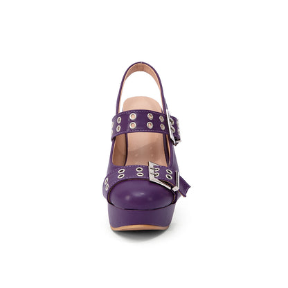 Edgy Grommet Buckle Slingback Pumps