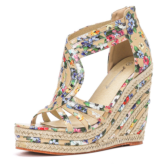 Women's Espadrille Wedge Sandals Flower Pattern
