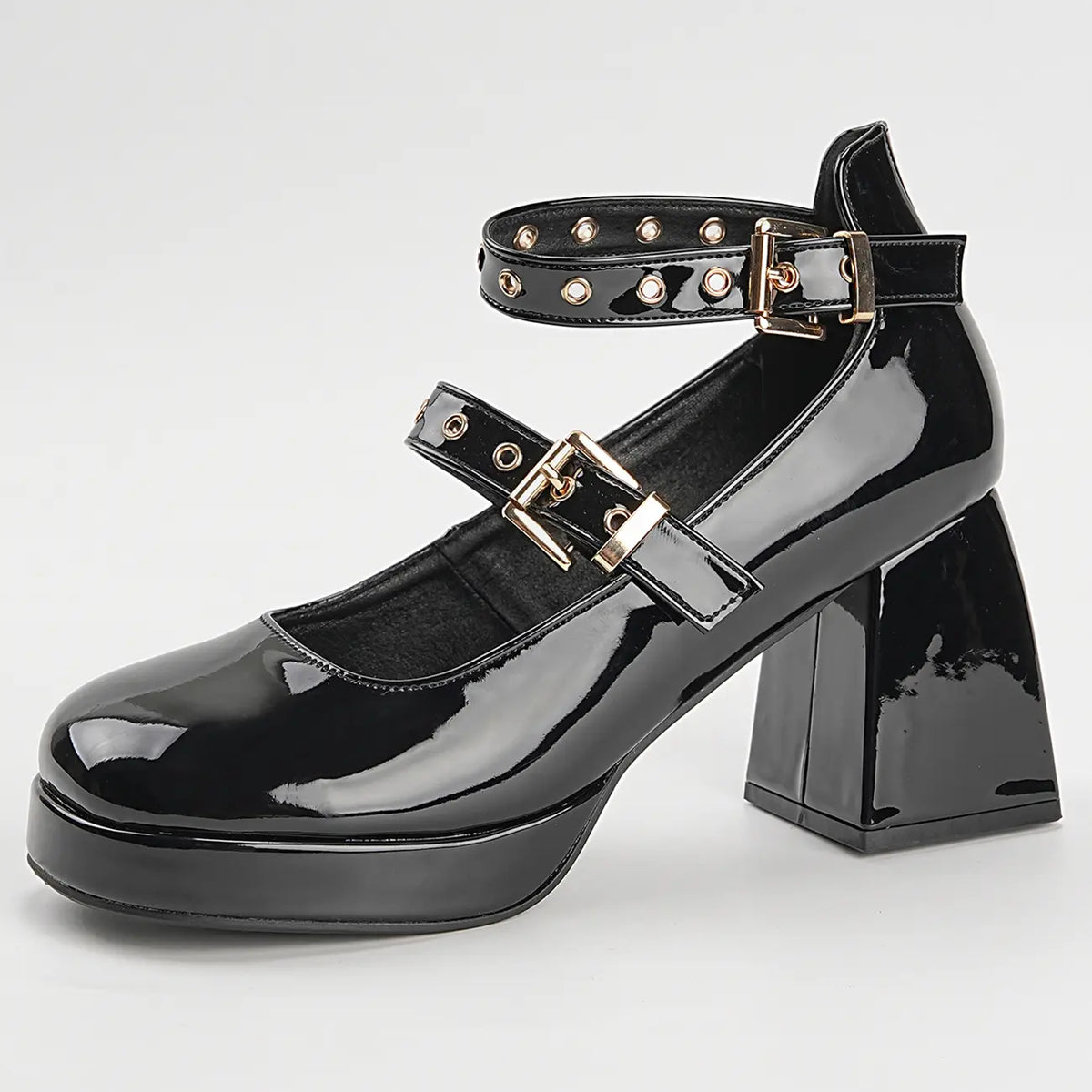 Patent Double Strap Platform Mary Jane Pumps