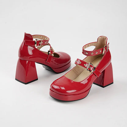 Patent Double Strap Platform Mary Jane Pumps