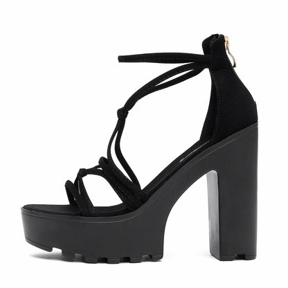 Criss-Cross Strappy Chunky Block Heel Platform Sandals