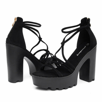 Criss-Cross Strappy Chunky Block Heel Platform Sandals