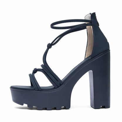 Criss-Cross Strappy Chunky Block Heel Platform Sandals