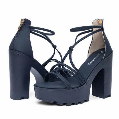 Criss-Cross Strappy Chunky Block Heel Platform Sandals