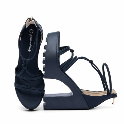 Criss-Cross Strappy Chunky Block Heel Platform Sandals