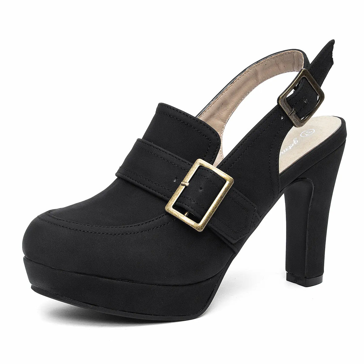 Vintage Closed Toe Buckle Slingback Platform Heels