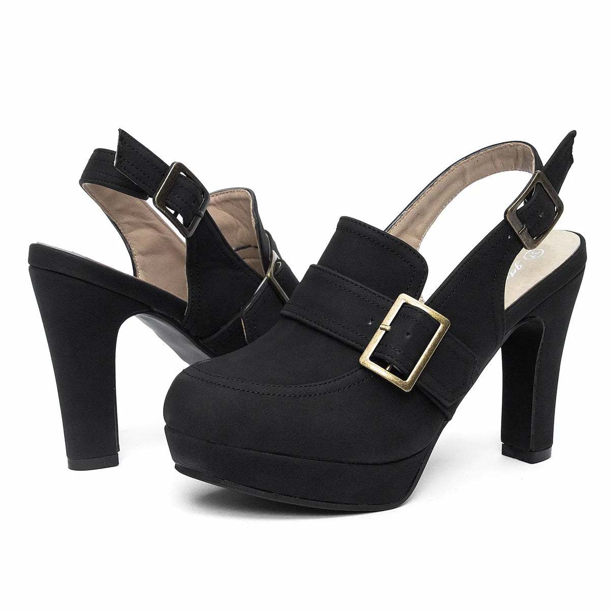 Vintage Closed Toe Buckle Slingback Platform Heels