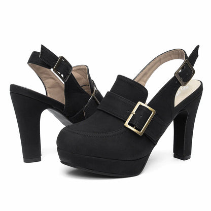 Vintage Closed Toe Buckle Slingback Platform Heels