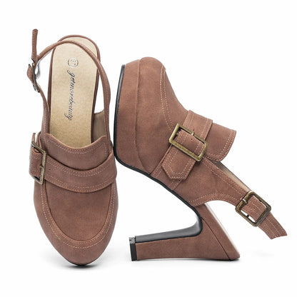 Vintage Closed Toe Buckle Slingback Platform Heels
