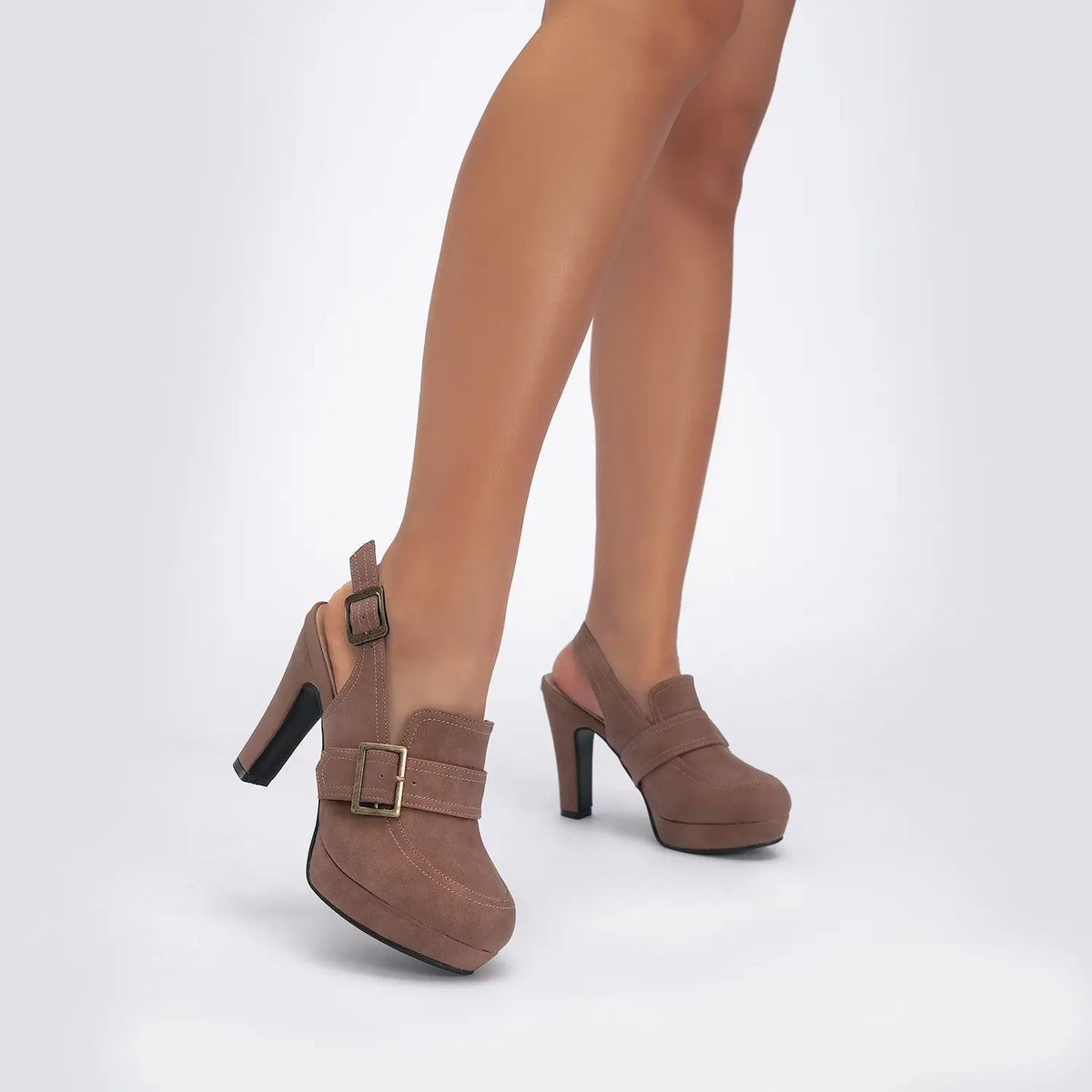 Vintage Closed Toe Buckle Slingback Platform Heels