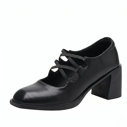 Vintage Square Toe Mary Jane Block Heels