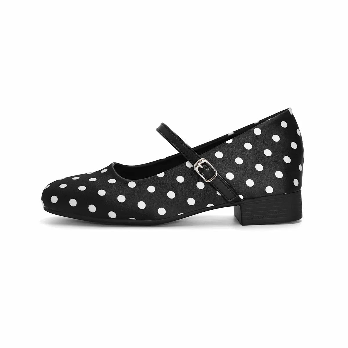 Vintage Polka Dot Satin Mary Jane Shoes Low Block Heel