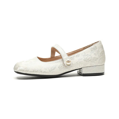 Vintage Floral Jacquard Mary Janes with Pearl