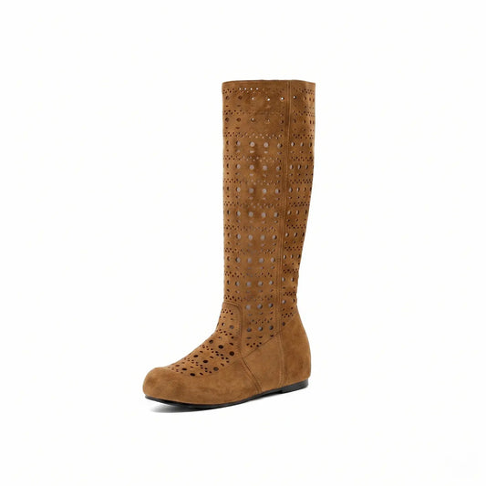 Bohemian Cut-Out Faux Suede Tall Boots Hidden Wedge