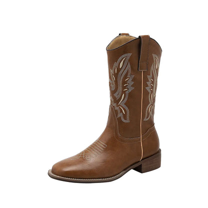 Vintage Embroidered Western Cowboy Boots Block Heel