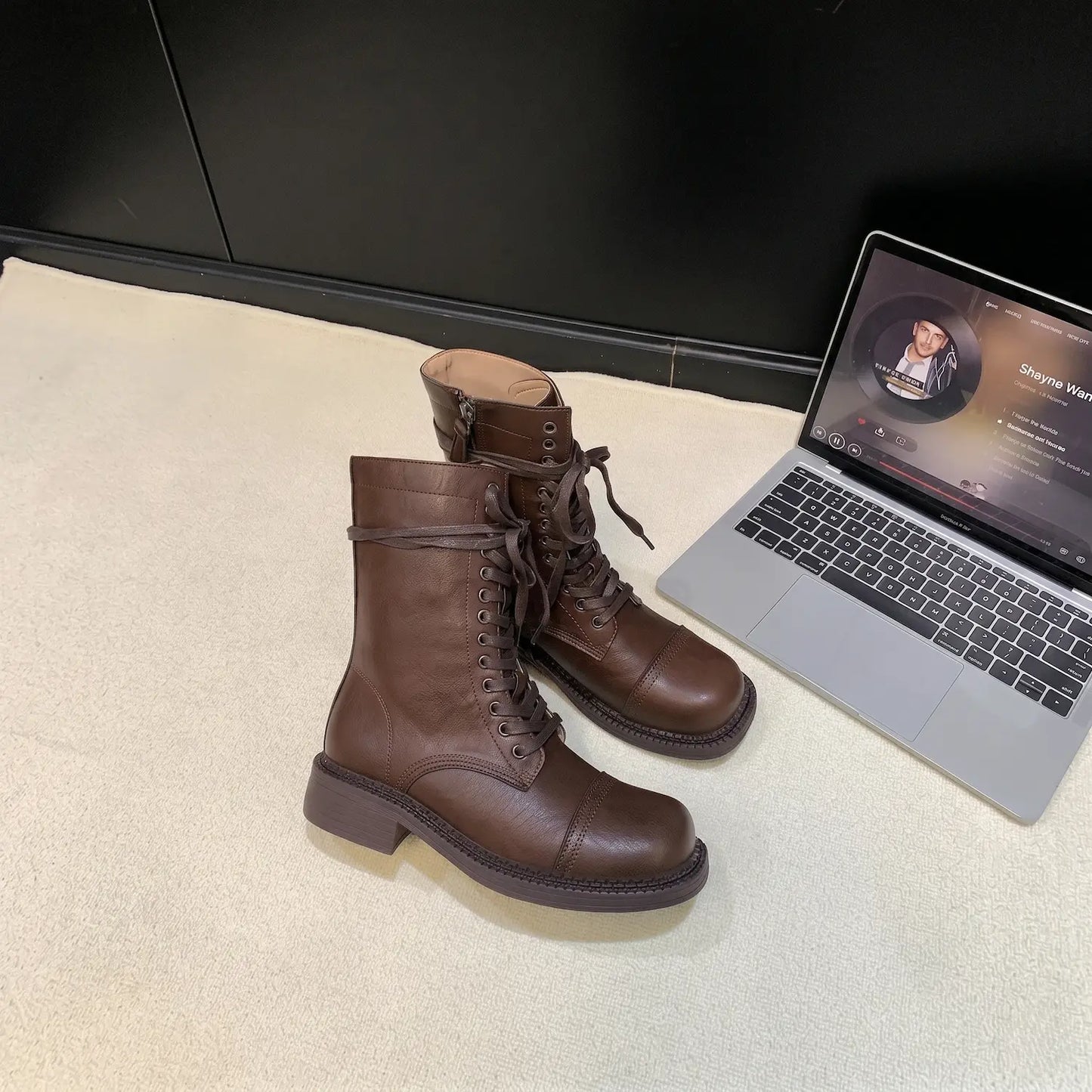 Vintage Genuine Leather Cap Toe Combat Boots