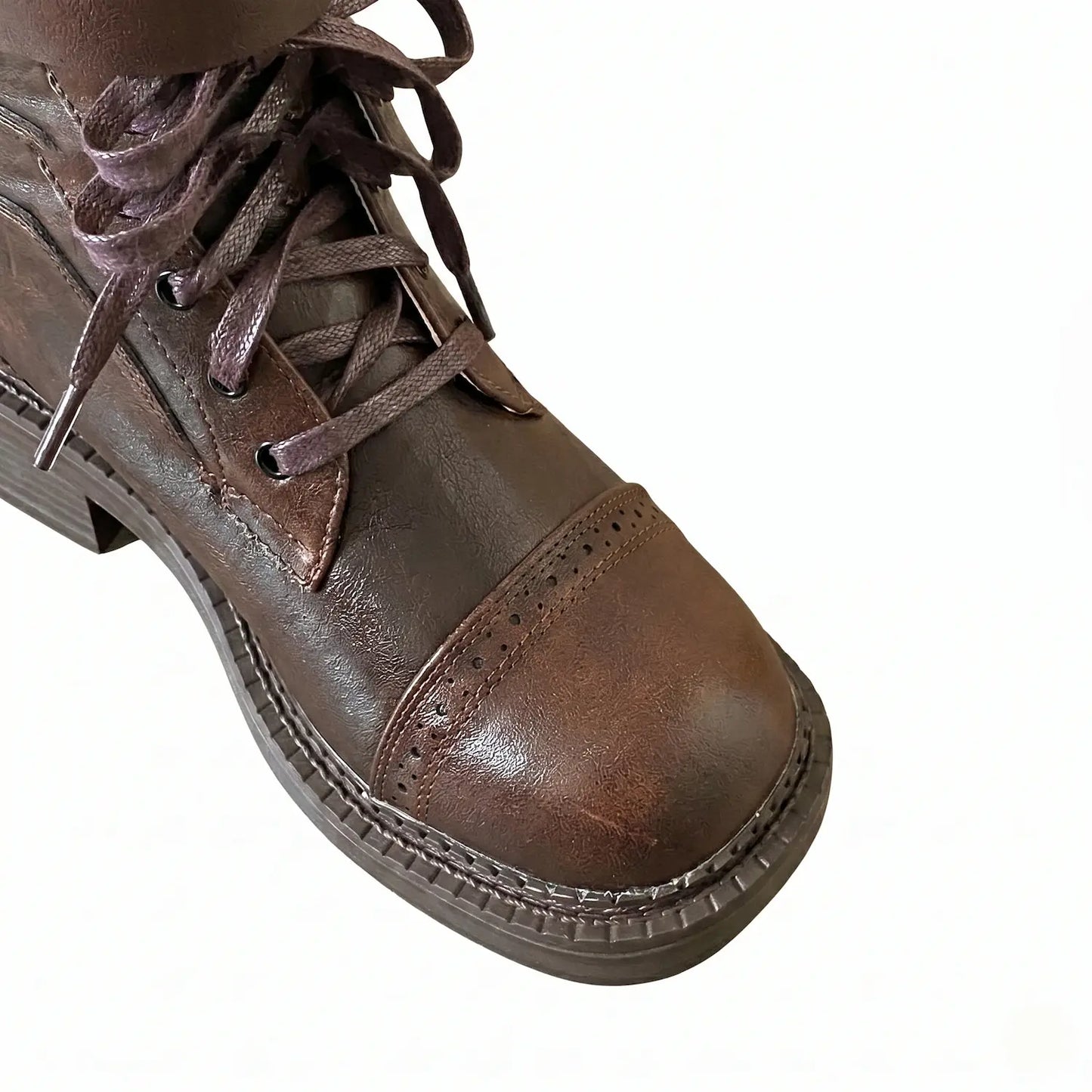 Vintage Wraparound Buckle Mid-Calf Combat Boots
