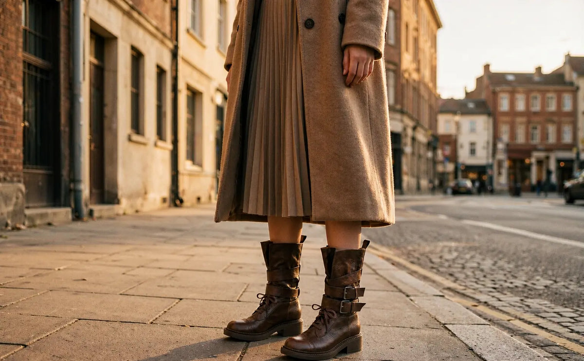 Vintage Wraparound Buckle Mid-Calf Combat Boots — 1