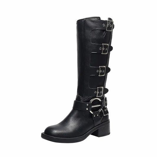 Vintage O-Ring Harness Tall Biker Boots