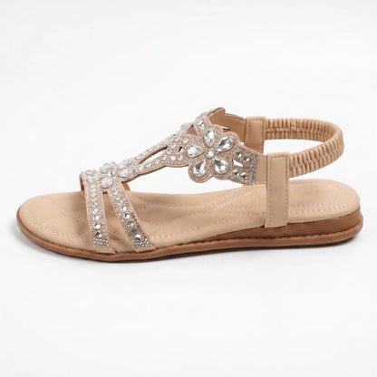 Boho Rhinestone Cutout Slingback Flat Sandals
