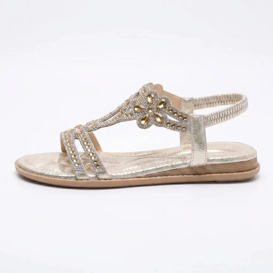 Boho Rhinestone Cutout Slingback Flat Sandals