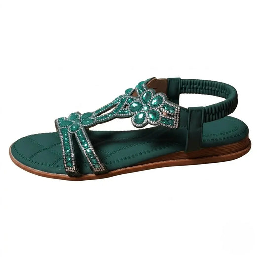 Boho Rhinestone Cutout Slingback Flat Sandals