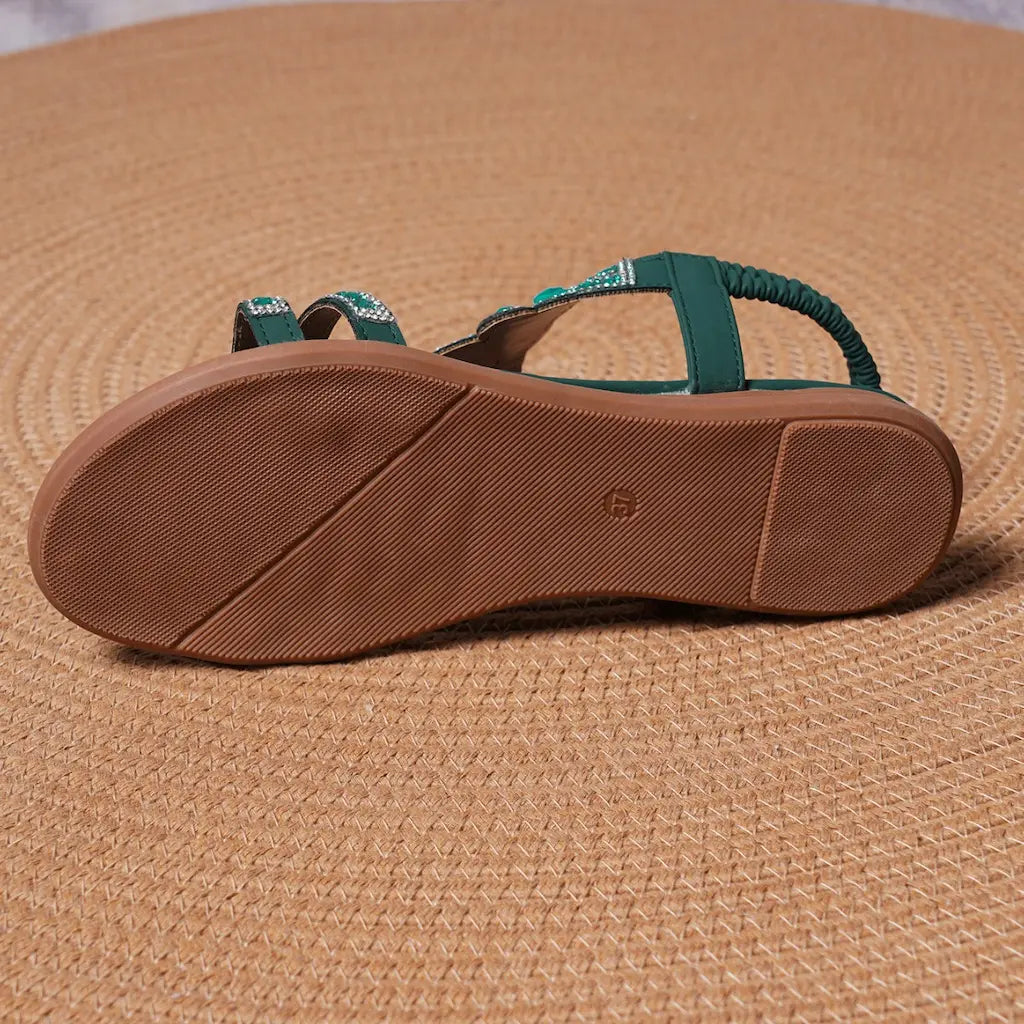 Boho Rhinestone Cutout Slingback Flat Sandals