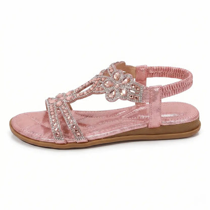 Boho Rhinestone Cutout Slingback Flat Sandals