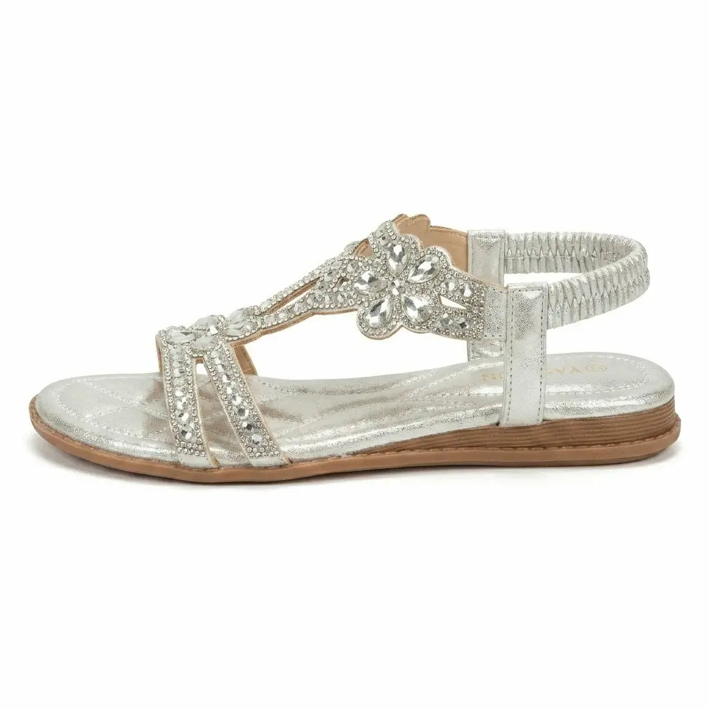 Boho Rhinestone Cutout Slingback Flat Sandals