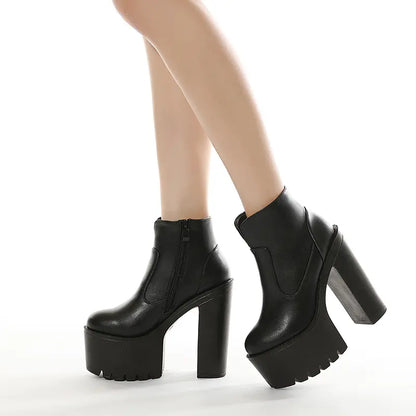 Retro Goth Extreme Chunky Heel Platform Ankle Boots